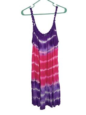 3/$20 Island Expressions Tie-Dye About Knee Length Dress in Purple and Pink